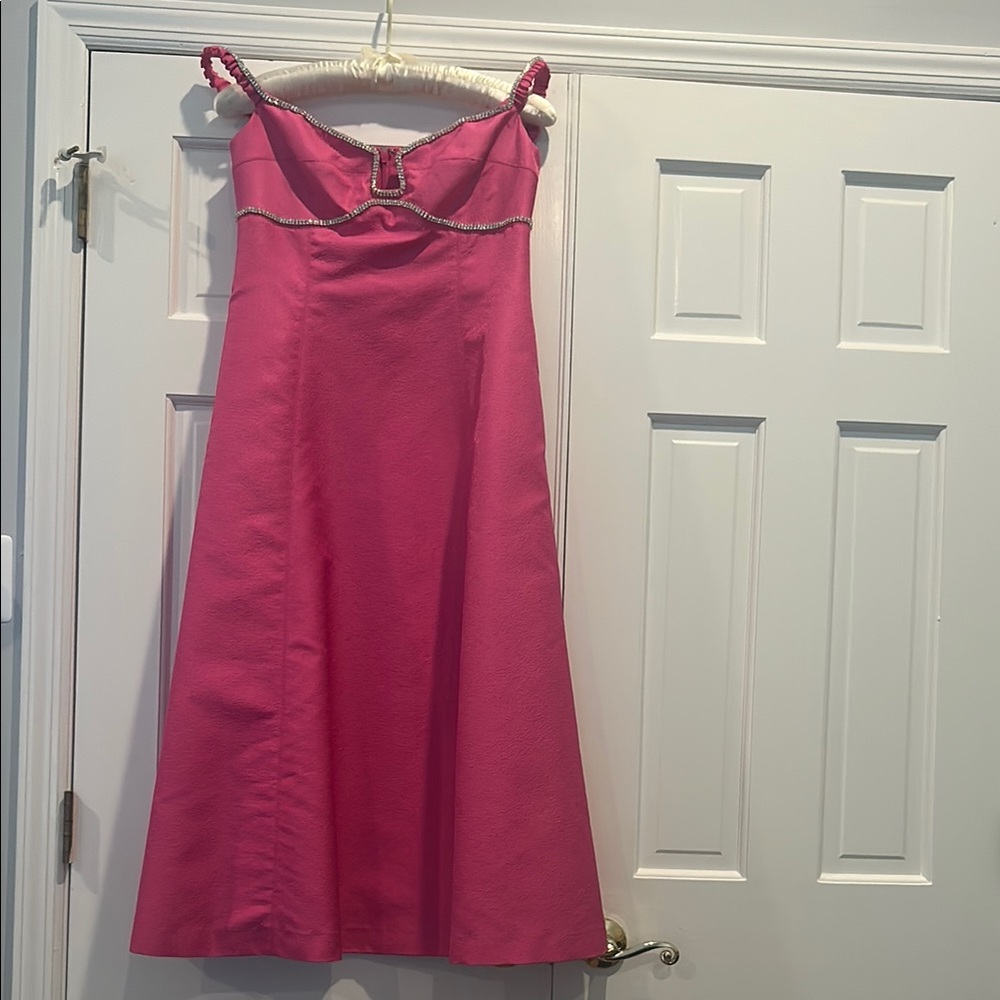 Self-Portrait Fuchsia Dress off the Shoulder with Diamente Embellishments